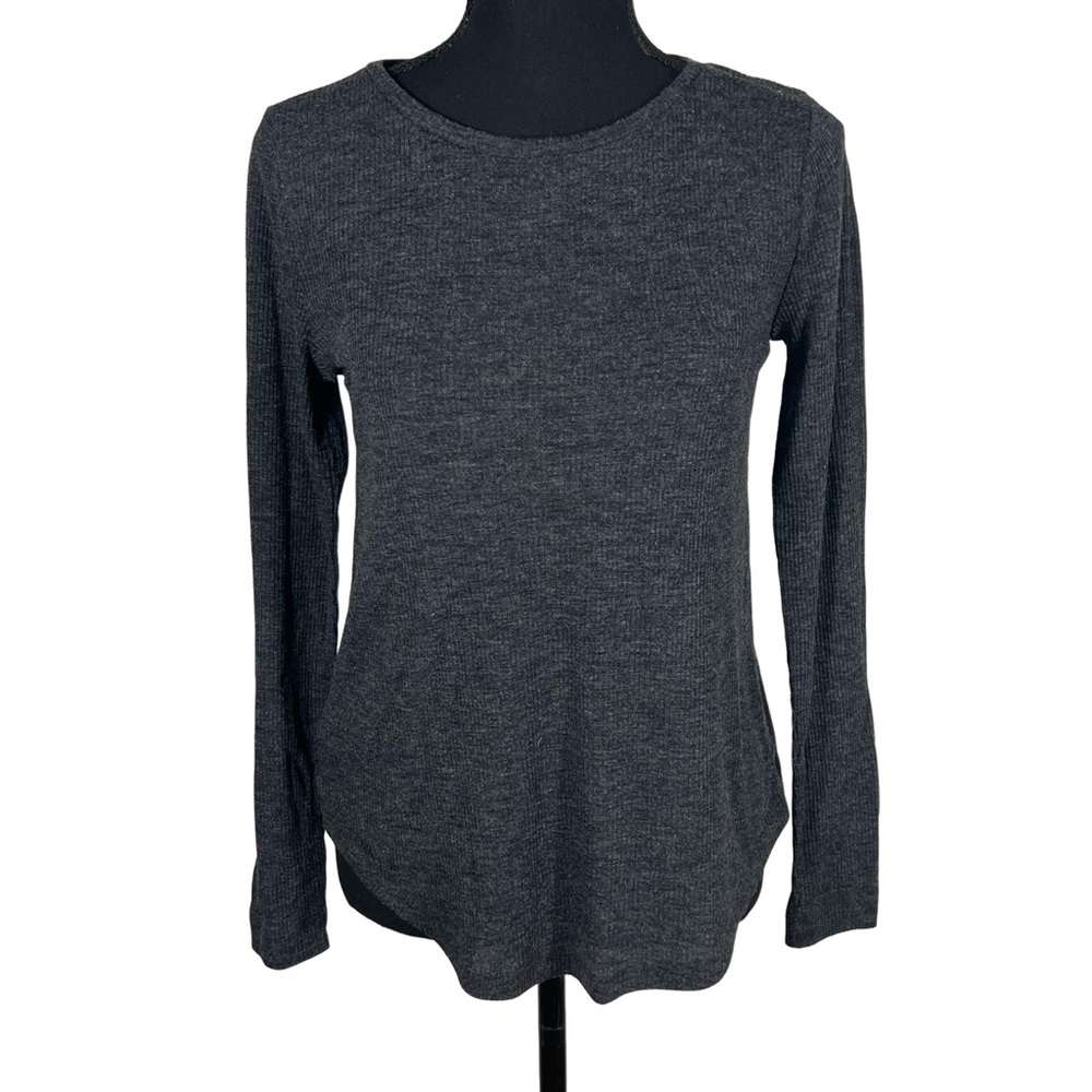 Loft Long Sleeve Scoop Neck Dark Gray Top Size S